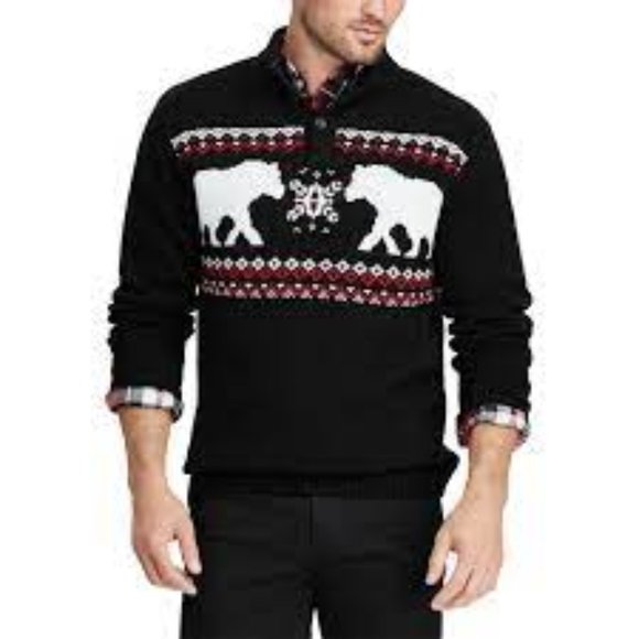 Men's Chaps Classic-Fit Bear Button Mockneck Sweater - Picture 1 of 4